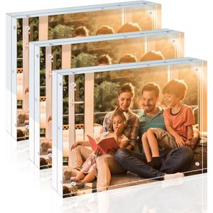 Egofine 8x10 Acrylic Frames 3 Pack, 20mm Thicker Frameless Clear Picture Frames, Double Sided Magnetic Picture Frames, Free Standing Desktop Display