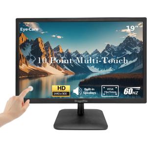 19 Inch Touchscreen Monitor HD 1440x900P, Built-in Speakers, VESA, TN Panel Desktop PC Touch Screen Monitor with HDMI & VGA & Type-B Ports, Low-blue Light Computer Touch Display, 60Hz, Black