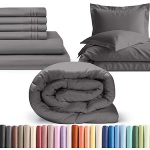 6 Piece Dark Grey California King Bed Sheet Set with Comforter + Duvet Cover – 16 inch Deep Pockets – 1 Flat, 1 Fitted Sheet and 4 Pillowcases – Oeko-TEX - Soft & Wrinkle Free - Hotel Luxury Bedding