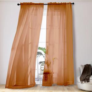 OVZME 2 Panels Solid Color Orange Sheer Curtains 96 Inches Long, Elegant Window Voile Panels/Draperies/Treatment for Living Room & Sliding Glass Door, 2 Panels = 84" W, Each 42" Wx96 L
