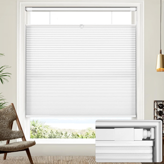 Lazblinds No Drill TDBU Cellular Shades, 30.5" W x 64" H, White
Light Filtering Upgraded No Tools Easy Install Cordless Top Down Bottom Up Honeycomb Blinds for Windows