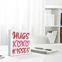 Romantic Gifts for Women Men Desk Decor Funny Hugs and Kisses Wood Sign for Home Living Room Bedroom Desk Shelf Table Decor 5 X 5 Inches Pack Of 6