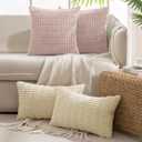 JELLYMONI 2 PCS Throw Pillow Covers, Corduroy Striped Decorative Pillows Cover for Farmhouse Boho Home Decor, Living Room Bed Sofa Couch Pillow Covers 16x16in, Pink