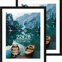 22x28 Frame Set of 2, Rustic Black Wood Style - Display 18x24 Picture Frame with Mat or 22 x 28 Poster Frame without Mat, Wall Mounting Horizontal and Vertical