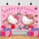 Kitty Cat Birthday Decorations,Cartoon Kitty Cat Backdrops for Party Decorations Supplies,Anime Happy Birthday Banner Backdrop for Party Supplies (5x3ft)