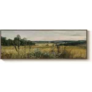 Extra Large Framed Landscape Rustic Wall Art for Living Room, Vintage Scenery Canvas Artwork Prints, Countryside Vast Field Grassland Picture Farmhouse Country Painting for Bedroom Decor 16x48 Inch