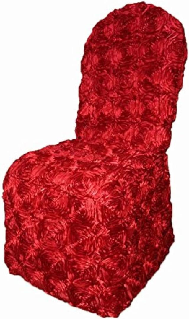 Luchuan Fancy Banquet Red Satin Romatic Rosette Chair Cover