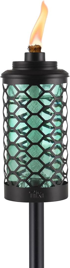 TIKI Honeycomb Outdoor Torch, 65"  Blue Decorative Lighting for Patio, Backyard & Lawn | 3-in-1 Design: Full-Size, Mid-Size Garden & Table Torch | Includes Snuffer & Wick