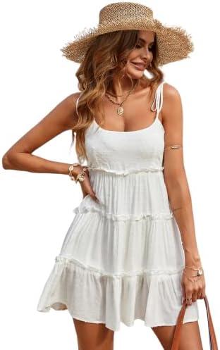 Narecte Womens Summer Dresses Wedding Guest Dresses Beach Sundresses Spaghetti Strap Flowy Boho Dress, Large
