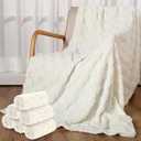 Buryeah 6 Pack Fleece Throw Blankets Bulk, 50 x 60 Inches Soft 3D Checkered Flannel Blankets Warm Sleepover for Couch Sofa Bed
 (White)