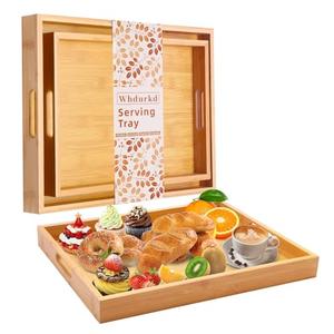 Bamboo Serving Tray for Bed Decorative Couch Tray Coffee Table Food Trays with Handles for Breakfast Dinner Restaurants Party or Home Decor Outdoor Scenarios 2 Packs