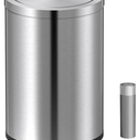 Mbillion Small Trash Can with Swing Lid 4 Gallons/15 Liter, Mini Trash Can with lid, Stainless Steel Cylindrical Garbage Can for Home and Office, for Ground and Desktop(Brushed Silver)