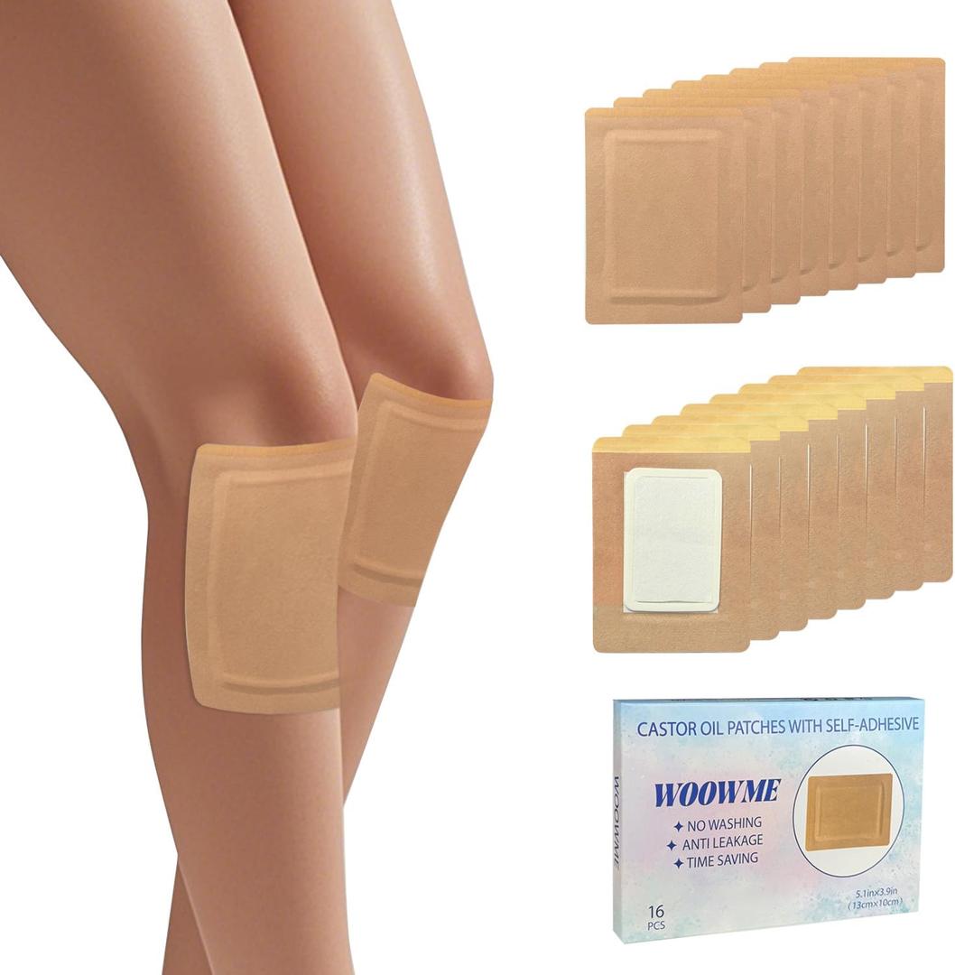 16Pcs Castor Oil Pack Wrap, Disposable Castor Oil Patches Packs with Anti Leakage Cotton Pad for Belly/Feet/Knee (Oils Not Included), 5.1" x 3.9"