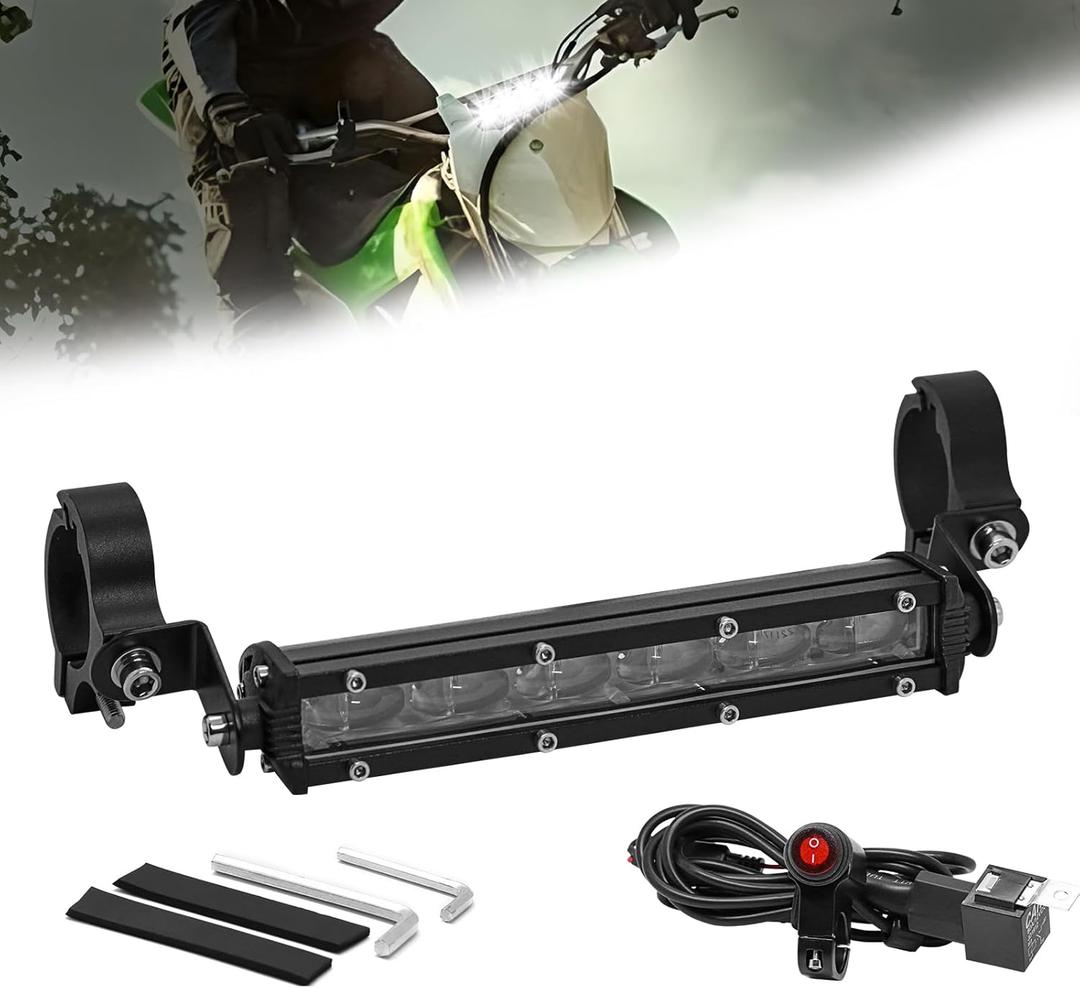 7 Inch Dirt Bike Light Bar Kit for 7/8" 1.25'' Handlebars, 2000LM Motorcycle LED Headlights Kit LED Spot Driving Light Bar Universal for Dirt Bikes ATVs 50cc 70cc 90cc 110cc 125cc