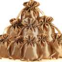 50 Pieces 3 x 4 Satin Bags with Drawstring Gift Pouch Mini Jewelry Small Wedding Favor Bags Smooth Soft Satin Fabric Candy Pouches for Baby Shower Decoration(Old Gold)