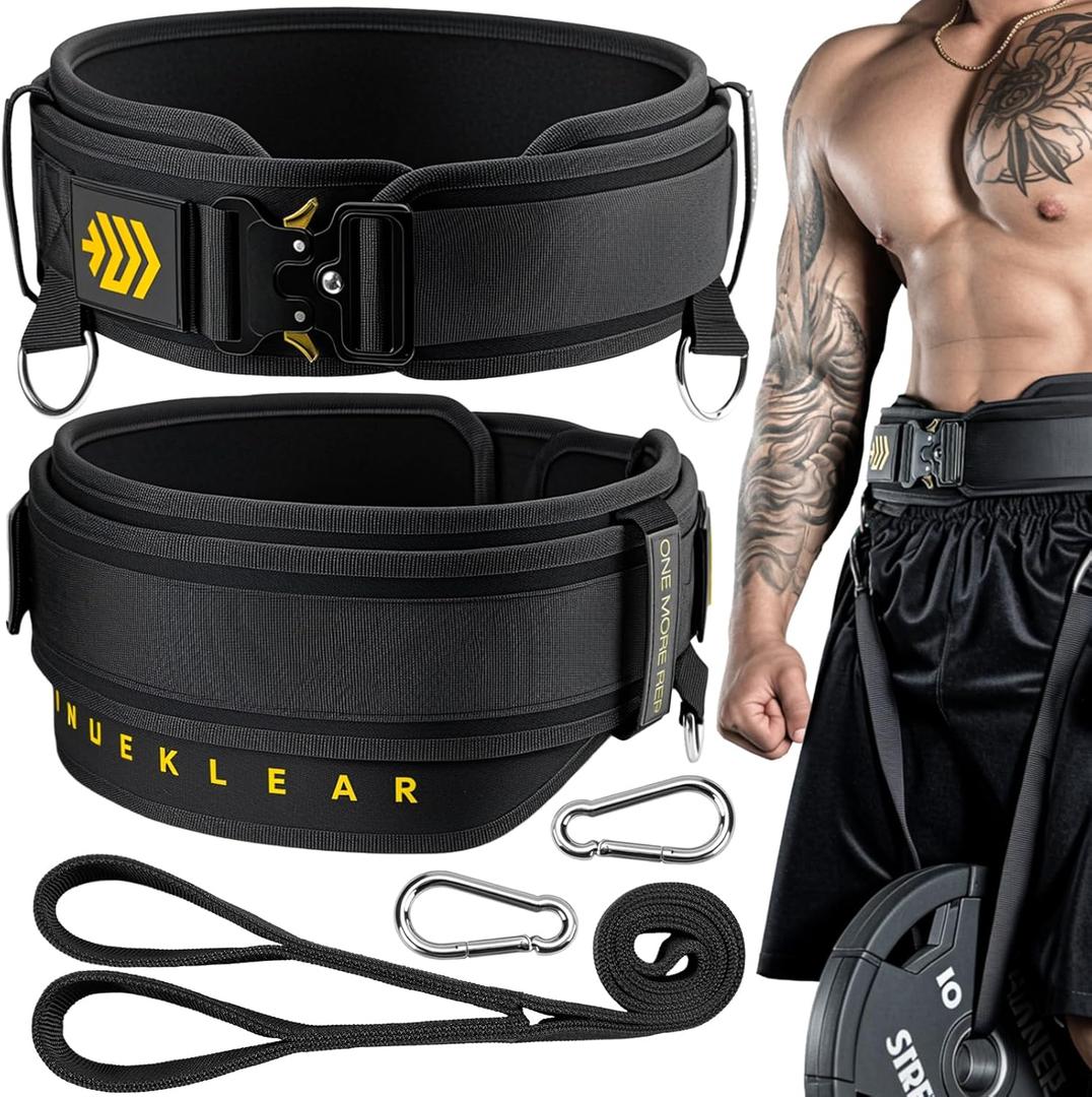 MANUEKLEAR 2-in-1 Weightlifting Belt & Dip Belt with 36.7 IN Rope, Double-Layer Weight Lifting Belts, Powerlifting Gym Weighted Belt for Pull Up Squat (Midnight Black)