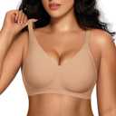 OEAK Women Comfortable Jelly Bras No Underwire Seamless Full Coverage Bralette Buttery Soft Convertible Everyday Tshirt Bra (Medium, Praline)