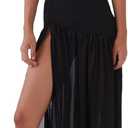 Women Tube Top Dress Tiger Stripe Mesh Patchwork Maxi Dress Strapless Sexy High Slit Long Dresses Party Clubwear (S)