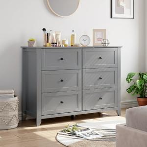 Studyset 6 Drawers Dresser for Bedroom, Farmhouse Wood Dressers & Chest of Drawers for Clothes, Tall Storage Dressers Organizer with Deep Drawers & Gold Handles for Living Room, Closet, Hallway