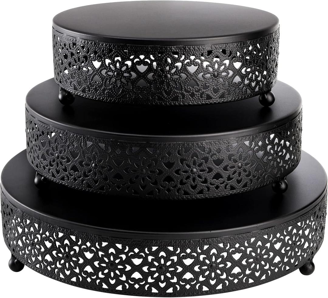 Hedume Set of 3 Black Cake Stand, Round Metal Cake Stands, Dessert Display Cupcake Stands, Wedding Brithday Party Celebration Dessert Display Plates-Black