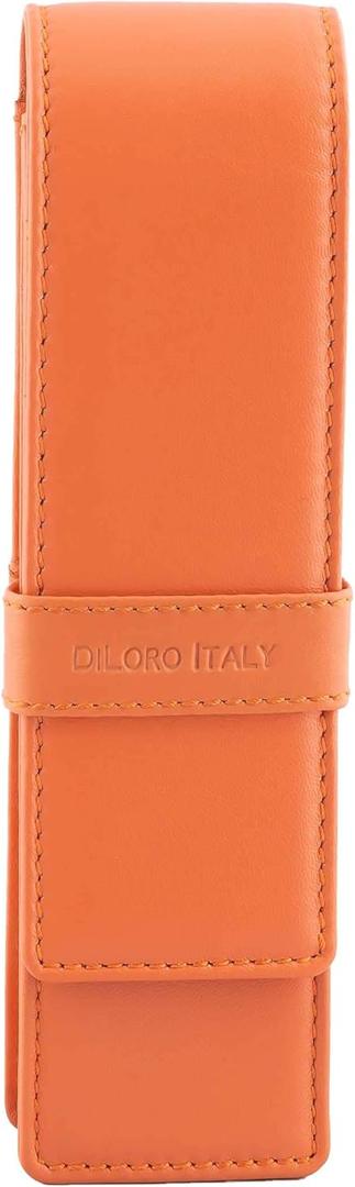 Leather Double Pen Case Pencil Pouch Holder for Two Fountain Ballpoint Rollerball Pens and Pencils (Orange)