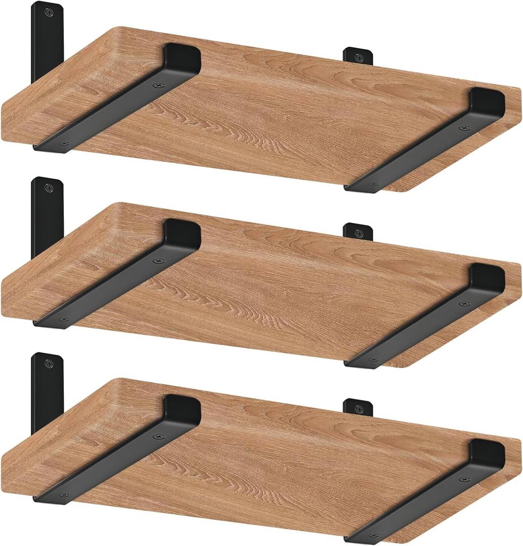 12 inch Shelf Brackets for DIY Floating Shelf, 1/5 inch Thick Heavy Duty Floating Shelf Bracket, Fit for Home, Kitchen, Bathroom, Garage, Living Room, 6-Pack Black, 11.25” x 6” x 1.5”