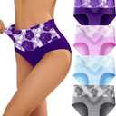 Womens High Waisted Tummy Control Underwear C Section Underwear Soft Cotton Panties Full Coverage Briefs (X-Small, 4pack-purple/Lilac/Blue/Grey)