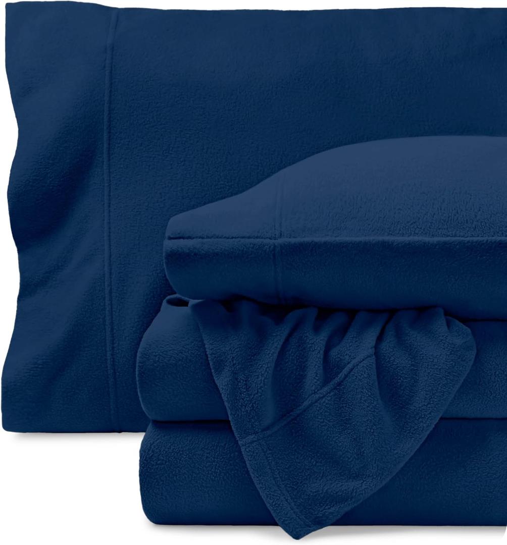 Bare Home Super Soft Fleece Sheet Set - Twin Extra Long Size - Extra Plush Polar Fleece, No-Pilling Bed Sheets - All Season Cozy Warmth (Twin XL, Dark Blue)