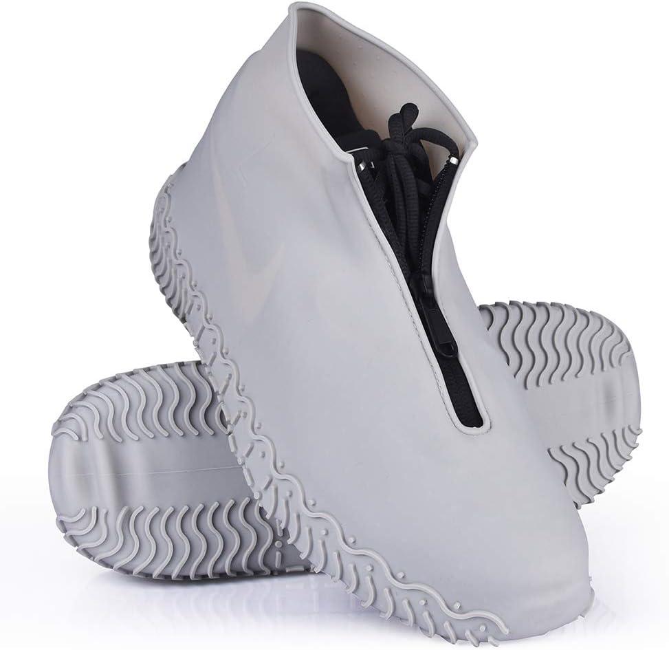 Shiwely Waterproof Shoe Covers, Silicone Reusable Shoe Cover Non-slip Durable Zipper Elastic Rain Cover Protection for Men Women (L (Women 7.5-10.5, Men 6.5-9), Grey)