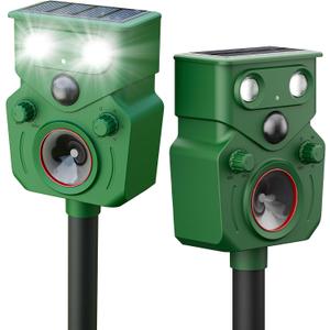 2025 Upgraded Solar Powered Animal Repeller, Ultrasonic Solar Powered Deer Repellent for Outdoor Yard Lawn Repel Squirrel Raccoon Cat Deterrent with Motion Sensor & Flashing Light (Viridian)