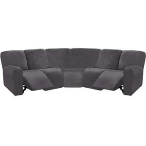 ULTICOR 7-Piece Sectional Sofa Covers, Velvet Stretch Reclining Couch Covers for Reclining L Shape Sofa, Thick, Soft, Washable (Dark Grey, 5 Seat Recliner Cover)