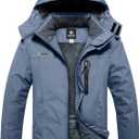 GEMYSE Men's Ski Snow Jacket Warm Winter Waterproof Coat Snowboard Rain Jacket Hooded Windproof Windbreaker (Medium, Haze Blue)