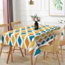 DORCEV Mid Century Wavy Lines Rectangle Tablecloth Blue Orange Yellow Turquoise Geometric Stripe Waterproof Table Cloth Abstract Art Table Cover for Dining Room Cafe Indoor Outdoor Decor,52x70 Inch