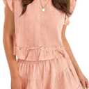 Cicy Bell Womens Summer 2 Piece Sets Ruffle Cap Sleeve Crewneck Cropped Tops Elastic Waist Shorts 2026 Lounge Outfits (S, Pink)