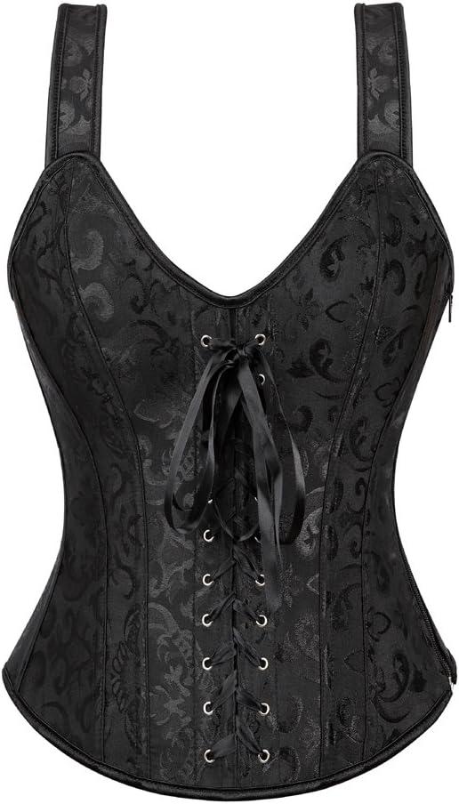 Corset Top Lingerie Bustier Women Shoulder Strap Medieval Bridal Plus Size Black (Small)