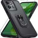 Janmitta Compatible with Motorola Moto G Power 5G 2025 Case with Screen Protector,Heavy Duty Shockproof Full Body Protective Cover Built in Rotatable Metal Ring Holder Kickstand,Black Matte