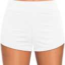 Tempt Me Women's Swim Shorts High Waisted Swimsuit Shorts Adjustable Ruched Side Boyshorts Tummy Control Bathing Suit Bottom (Large, White)