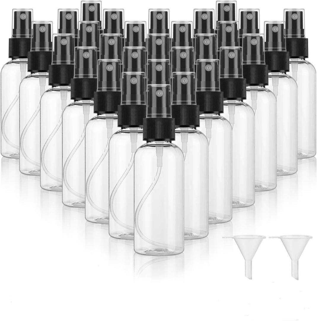 30 Pack 2 oz Fine Mist Mini Clear Spray Bottles with Pump Spray Cap - for Essential Oils, Travel, Perfumes - Refillable & Reusable Empty Plastic Bottles Travel Bottle