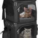 HOVONO Double-Compartment Pet Carrier Backpack for 2 Cats or Small Dogs, Dual Travel Dog Cat Carrier wih Breathable Mesh Windows, Fits Pets up to 20 lbs, Perfect for Traveling/Hiking/Camping, Black