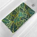 Gold Leaves Bathtub Mat Non Slip Green Tropical Leaf Shower Mat Anti Slip Bath Tub Mat Botanical Bath Mat for Tub with Suction Cups and Drain Holes Bohemian Soft Shower Mat 15x27 Bathroom Decor