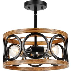 Farmhouse Semi Flush Mount Ceiling Light Fixtures, 3-Light Black Ceiling Light Rustic Light Fixtures for Hallway Entrance Kitchen Bedroom