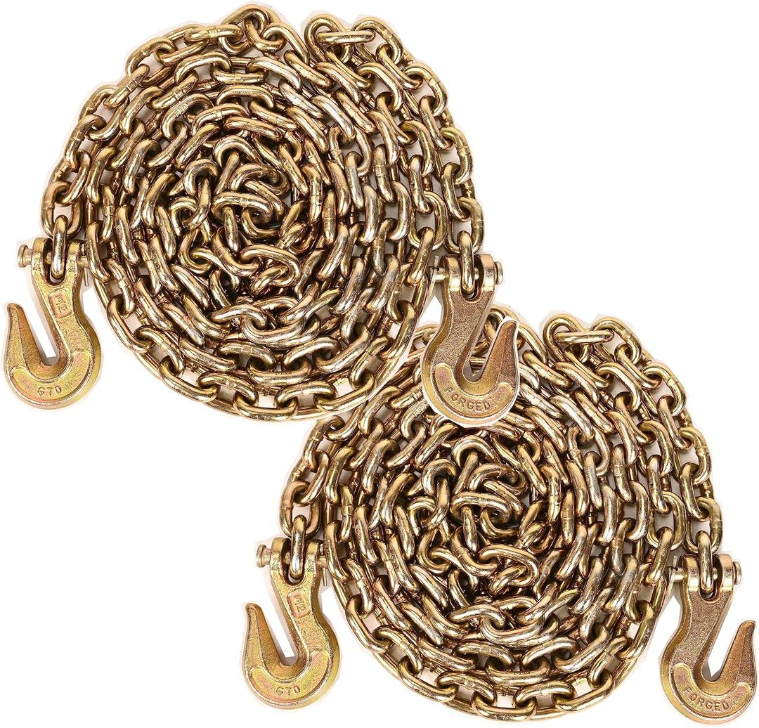 Aain 2 Pack Grade 80 Binder Heavy Duty Chain with G70 Clevis Hooks Transport Chains 10 Foot 5/16 Inch Trailer Safety Chains WLL 4,900 lbs for Pulling & Towing Logging Chain Set