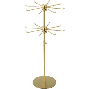 uxcell Keychain Display Stand, 1Pcs  Metal 2layer Rotating Jewelry Display Stand with 8 Hook, Adjustable Display Rack for Necklace Craft Shows (Gold)