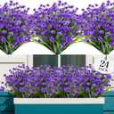 24 Bundles Artificial Flowers for Outdoor,No Fade Fake Plastic Flowers Faux Plants for Decoration Hanging Planters Indoor Outside Garden Porch Window Box Home Wedding Farmhouse (Dark Purple)