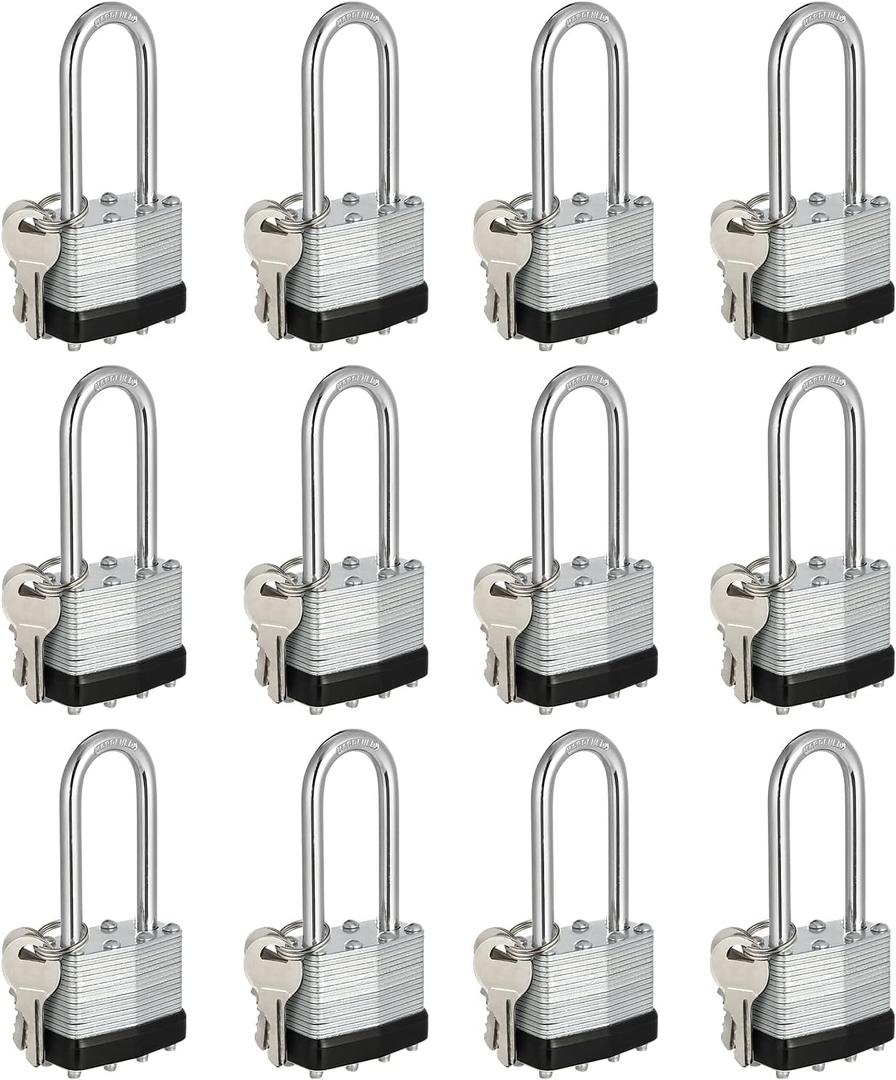 Keyed Alike Padlocks, Nickel Plated Padlocks Keyed Alike Set of 12, Key Lock with 1-9/16"(40mm) Wide Body 2-inch Long Shackle for Storage Unit, Sheds, Garages and Fence