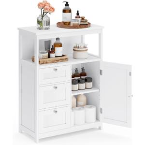 VASAGLE Bathroom Floor Storage Cabinet, Freestanding Bathroom Storage Unit with 3 Drawers, Adjustable Shelf, 11.8 x 23.6 x 31.5 Inches, White UBBC542P31V1