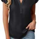 BMJL Womens Tops Dressy Casual Blouses Summer Tops Trendy V Neck Short Sleeve Shirts Business Casual Outfit (Large, Black)