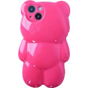 Funny Phone Case Compatible with iPhone 14 Pro Case, Cute 3D Clear Rose Red Bear Case, Shockproof Kpop Cartoon Bear Phone Case for Women Girls