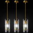 Modern Crystal Pendant Lighting Gold Pendant Lights Mini Glass Chandeliers, Adjustable Pendant Light Fixture for Kitchen Island Bedroom Living Room Dining Room Corridor(3Pack) (5.3in-3Pack, Gold)