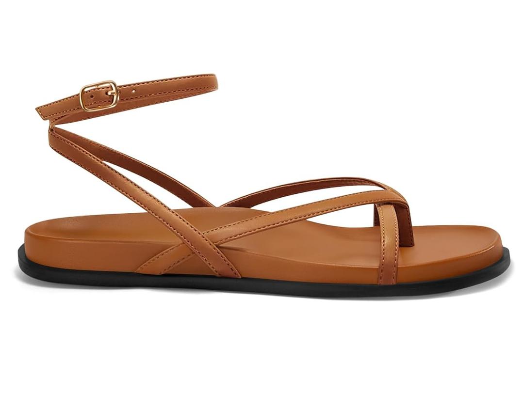 Coutgo Womens Strappy Flat Sandals Comfortable Flip Flop Footbed Sandals Ankle Strap Summer Beach Shoes 9